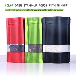 100pcs/lot Recyclable Aluminium Foil Zip Stand Up Window Package Bag Cereals Bread Sealing Pouches With Display Windows