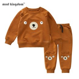 Mudkingdom Autumn Winter Baby Warm Clothes Cartoon Ear Sweatershirt Set Children Suit 210615