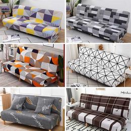 Sofa Bed Cover Fold Armless sofa covers Seat Slipcovers Polyester Stretch Furnture Covers Elastic Protector Bench 211207