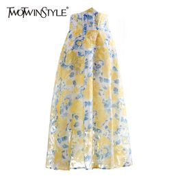 Yellow Floral Print Skirt For Women High Waist Elegant Loose A Line Midi Skirts Female Summer Fashion Clothing 210521