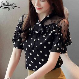 Chiffon Blouses Women's Summer Shirt Mesh Lace Polka Dot Fashion Top Off Shoulder 8914 50 210508