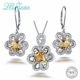 Bracelet, Earrings & Necklace L&zuan 7.67CT Natural Citrine Jewelry Set In Genuine 925 Sterling Silver Clasp Earrings/Pendant Round Yellow S