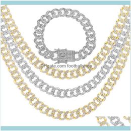 Necklaces & Pendants Jewelry12Mm Miami Cuban Chain Necklace With Spring Clasp Full Iced Cubic Zirconia Yellow Gold Colour Hip Hop Fashion Jew