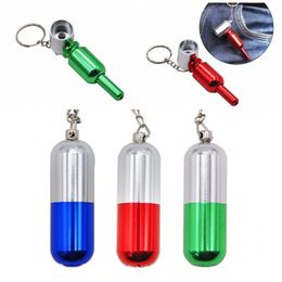 2021 Colourful Portable Pill Keychains Handpipes Gas Tank Designs Alloy Metal Smoking Pipes Cigarette Pipe High Quality