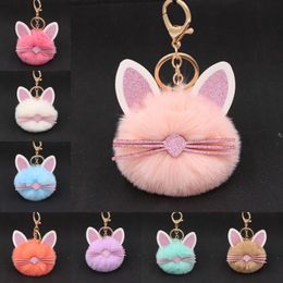 Fashion Fluffy Rabbit Pompom Key Rings for Women Soft Fur Ball Cat Keychains Car Bag Phone Keyfobs Pendants Charm Jewelry