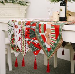 Table Cloth Runner Christmas New Year Party Decorations Tablecloth Xmas Tree Elk Plaid Printed Dinner Table Cover