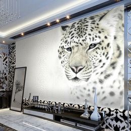 Animal White Leopard wallpaper Photo Mural Customised Size Non-woven 3D Wall Paper Living Room TV Sofa Background Modern Simple Home Decor