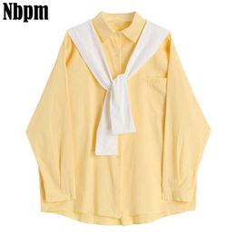 Women Blouses Office Lady Cotton Tops Long Sleeve Spring Korean Fashion Shirts Shawl Two-Piece Shirt Basic Clothing Female 210529