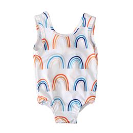 1-5Y Summer Toddler Kid Child Girls Swimsuit Rainbow Bodysuit Swimwear Children Beachwear Bathing suit 210515