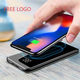 30000 mAh Ultra High Capacity Wireless Mirror Screen Digital Display Power Bank Portable Charger For Iphone Fast Charger