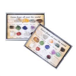 Factory Party Favour 15 Pc Rock & Mineral Collection with Collector Box Display Case, ID Sheet, Beginner Starter Set, Kids' Gemstone Crystal Kit