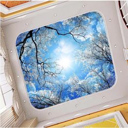 3d stereoscopic wallpaper 3d ceilings Winter forest sky blue sky snow landscape painting ceiling painting