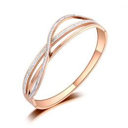 Original Design Mosaic Rhinestone Bracelet Jewellery Rose Gold Stainless Steel Wedding For Women B19090 Bangle