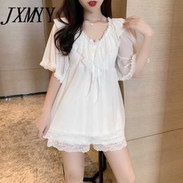 ICCLEK JXMYY Fashionable And Comfortable (With Chest Pad) Fairy Pajamas Suit Sexy Lace Stitching Two-Piece Outer Wear Home Q0706