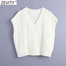 Women Fashion V Neck Twist White Knitting Sweater Female Sleeveless Casual Loose Vest Chic Pullovers Brand Tops S487 210420