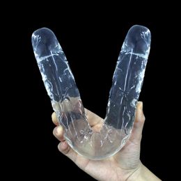 NXY Dildos Double Long 34Cm Soft Jelly Dildo Realistic Cock Lesbian Vaginal Anal Plug Flexible Nep Penis For Women Toys 1201