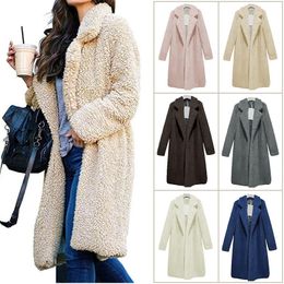 Autumn Winter Long Coats Woman Casual Lapel Faux Fur OverCoat Warm Teddy Plush Jackets Female Loose Coats Plus Size Outwear 210507