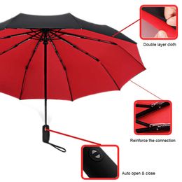 Umbrella Parasol Women's Sun Automatic Folding Ten Bone Reinforced Male Female Windproof Double Rain 210626
