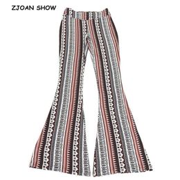 Ethnic Geometric Print Flare Pants Women Bohemian Tribal African Long Trousers Bell Bottom Leggings Hippie 210429