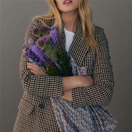 BLSQR Fashion Autumn Women Plaid Blazers Jackets Work Office Lady Suit Slim Double Breasted Business Female Blazer Coat 210430