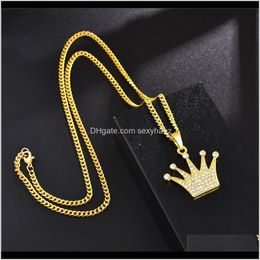 & Pendants Jewelryfashion Designer Necklace Men Hip Hop Jewellery Fl Rhinestone Design Pendant 18K Gold Plated 60Cm Long Chains Trendy Punk Ne