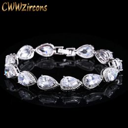 CWWZircons 2020 Fashion Womens Accessories Luxury Cubic Zirconia Water Drop CZ Stone Bracelet for Bridal Wedding Jewellery CB135