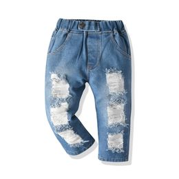 top and top Fashion Kids Casual Ripped Jeans Pants Children Boys Girls Broken Loose Hole Denim Trousers for Spring Autumn 210317