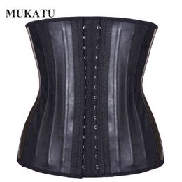 MUKATU Latex Waist Trainer Corset Belly Slimming Underwear Belt Sheath Body Shaper Modelling Strap 25 Steel Boned Waist Cincher 211112