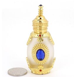 1PC 15ml Antiqued Metal Froste Glass Perfume Bottle Arab Style Essential Oils Bottle with Glass Dropper Middle East Bottle