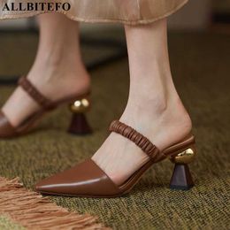 ALLBITEFO golden heel soft genuine leather summer women sandals street outdoor comfortable fashion ladies flip flops slippers 210611