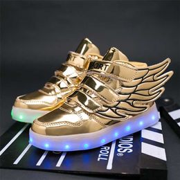 UncleJerry Children Glowing Shoes with wings for Boys and Girls LED Sneakers fur inside Shoe fun USB Rechargeable 211022