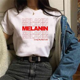 Melanin Living My Life Printed Black Live Matter Casual Funny National human rights equality Women Tee T-Shirt 210518