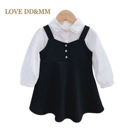 LOVE DD&MM Girls Sets Autumn Children's Elegant Shirt Braces Skirt Two-Piece Suit for Girls Party Kids Clothes for 3-8 Years 210715