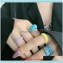 Cluster Jewelrykorean Fashion Hollow Spiral Irregular Geometric Chain Hand-Painted Open Ring For Women Trendy Solid Twisted Rings Party Jewe