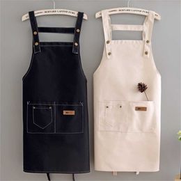 Women's kitchen canvas apron coffee shop waiter household baking accessories solid color sleeveless 70*70CM 211222