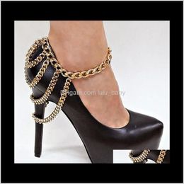 Drop Delivery 2021 European And American Jewelry Heavy Metal Chain Three Layers Anklets Wekis