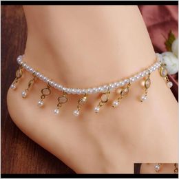 Anklets Jewellery Drop Delivery 2021 Spring And Summer Sweet Pearl Beading Fashion Crystal Elastic Foot Chain Dingzhou Cyzh4