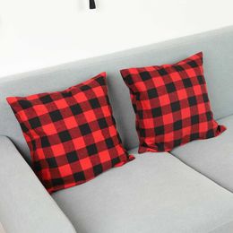 Christmas Buffalo Cheque Plaid Throw Pillow Covers Cushion Case for Farmhouse Home Decor Red and Black 18 Inch Pillow Case DAW172