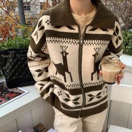 Autumn Winter Cardigan Christmas Sweater Coat Women OL Outwear Tops Elegant Zipper Thick Warm Knitted Sweaters 210421