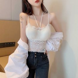 Spring Spaghetti Strap Top Women Halter V Neck Basic White Cami Sleeveless Lace Tank Tops Women'S Summer Camisole 210515