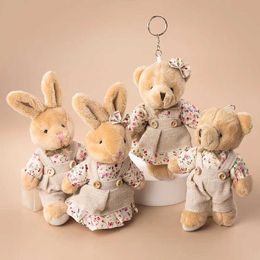 country toys Canada - Cute Girls Country style Linen Teddy Bear Keychain Women Couple Rabbit Keychain On Bag Car Trinket Female Wedding Party Toy Gift H1011
