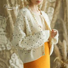 Female Runway Sweater Elegant Knitted Coat Autumn Winter Clothes Loose Pearl Beading Casual Cardigans Women Tops C-036 210522
