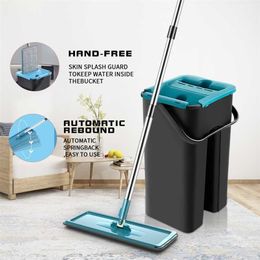 Hands Free Squeeze Mop with Bucket Home Kitchen Floor Mop 360 Rotating Flat Mop Lazy Mops Household Cleaning Tool 211215