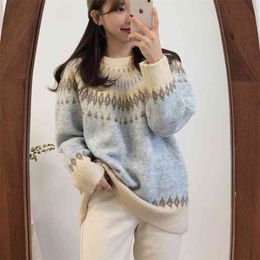 Vintage Fashion Women Sweaters Knitted Thick Warm Autumn Winter Clothes Geometric Korean Casual Pullovers Pull Femme Hiver 210514