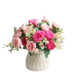 1 Bouquet 5 heads Artificial Peony Tea Rose Flowers Camellia Silk Fake Flower for DIY Home Garden Wedding Decoration