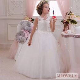 New Floor Length Ivory Cute Ball Gown Kids Bridesmaid Dresses Child Wedding Party Gowns for Girls