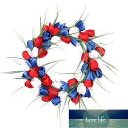 Decorative Flowers & Wreaths American Tulip Wreath, 4th Of July Patriotic Artificial Flower Wreath For Front Door Decor Factory price expert design Quality Latest