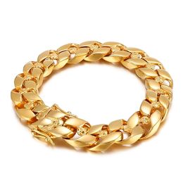13mm 8.5 inch Silver/ Gold Stainless Steel Cuban Link Chain Bracelet Skull Bangle for Mens Hip-Hop Punk Jewelry