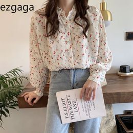 Ezgaga Women Blouse Korean Fashion Spring New Loose Long Sleeve Floral Printed All-Match Ladies Shirts Casual Blusas 210430