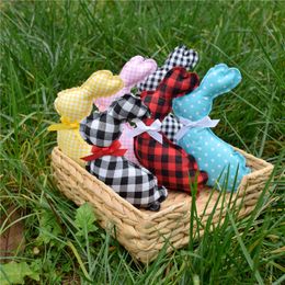 Easter Rabbit Toy Party Stuffed Cotton Long Ear Bunny Toys Soft Cloth Plaid Dolls Bedside Sofa Pillow Cushion